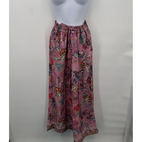 Tahari Navy Pink Floral Polyester Palazzo Pants Pull On Artsy - Size M - Picture 13 of 14